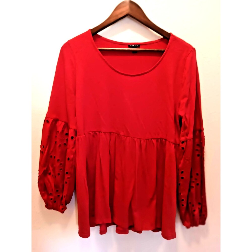 Torrid Red Eyelet Sleeve Peasant Babydoll Top Size 0 (L) Cotton Modal
